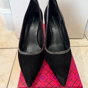 Tory Burch Black Suede Heels with Rhinestones